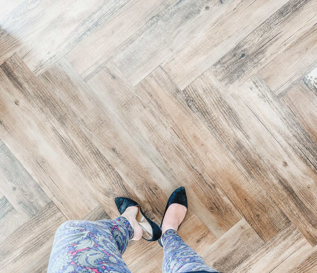 DIY Peel and stick herringbone flooring