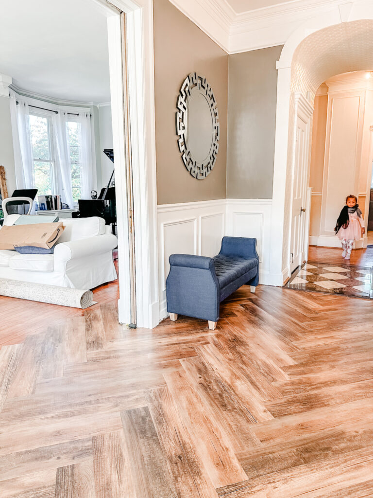 DIY Peel and stick herringbone flooring