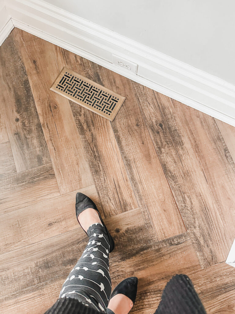 DIY Peel and Stick Herringbone Flooring [For a Fraction of the Price]