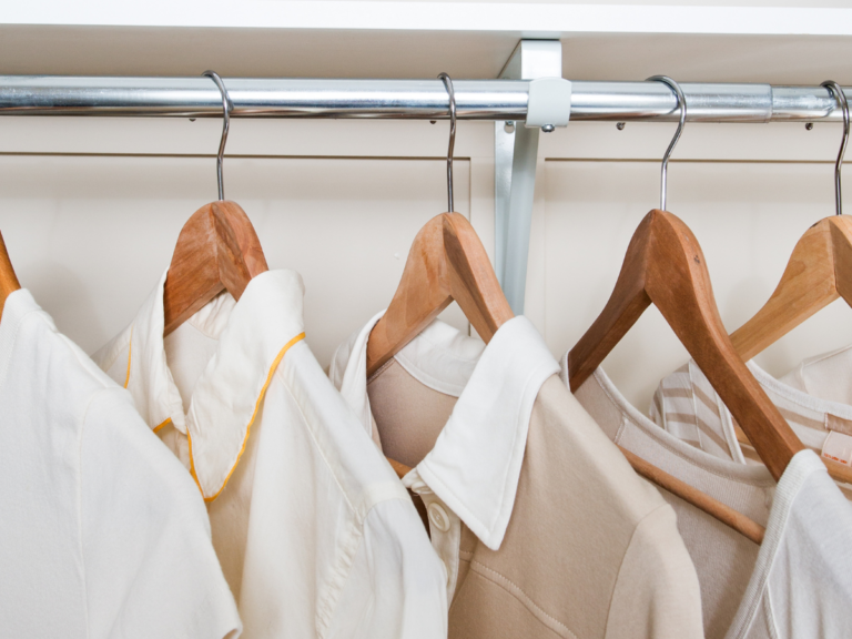 clothes hanging in an Ikea Pax closet