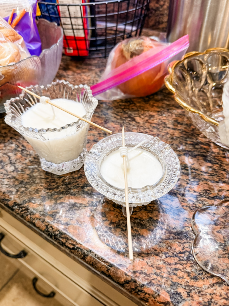 Crystal containters with freshly poured candles