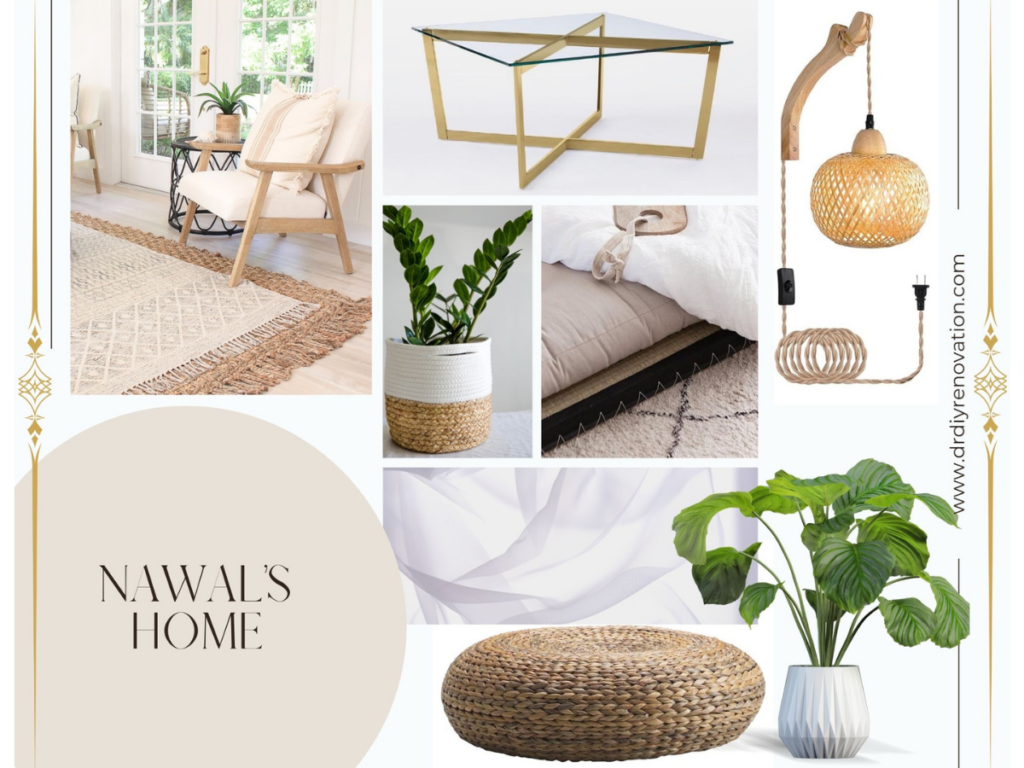 Mood board for a plant lover's classic white bedroom