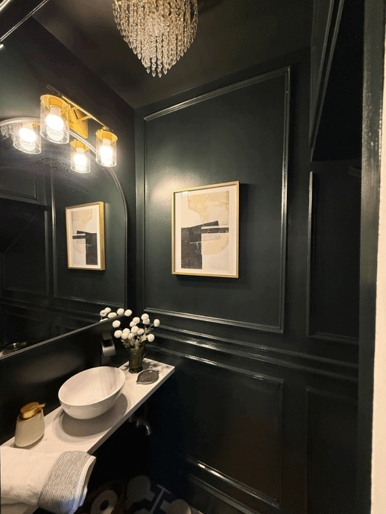 A Moody Color Drenched Bathroom